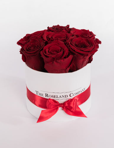 The Roseland Mini White Round Box - Red Eternity Roses