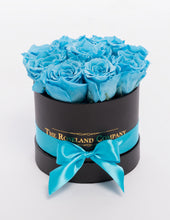 The Roseland Mini Black Round Box - Light Blue Eternity Roses