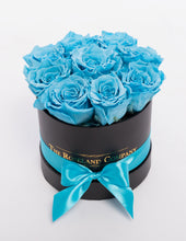 The Roseland Mini Black Round Box - Light Blue Eternity Roses