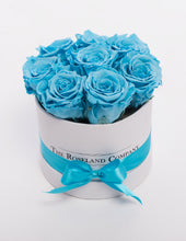 The Roseland Mini White Round Box - Light Blue Eternity Roses